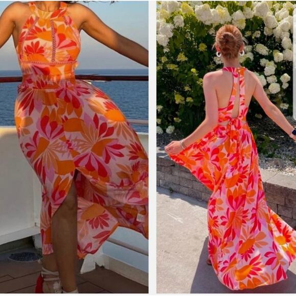 Athropologie Abel the Label Rumi Smocked Maxi Dress Floral Halter Neckline - Picture 2 of 14